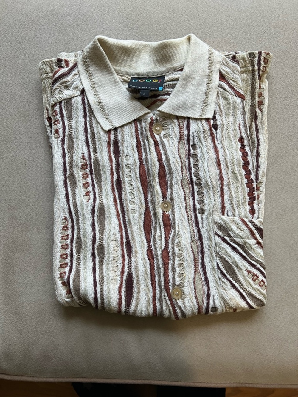 Coogi Cream Cardigan with Brown and Beige Stripes
